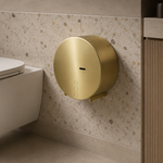 Nofer ტუალეტის ქაღალდის საკიდი მრგვალი PVD SATIN GOLD უჟანგავი ლითონის 05046.G — რეალურ ინტერიერში — SKU 05046.G