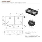 Reginox New York 40×40 + 40×40 (L) OKGD Comfort technical drawing; 860 × 440 × 180 mm overall, two 403 × 403 mm bowls; SKU R28254