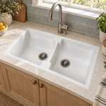 Amsterdam 20 Pure White kitchen sink installed dry in a kitchen, SKU R30998