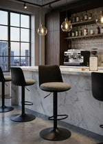 Bar stool with black metal frame and polypropylene backrest with soft surface pp-084/BLACK