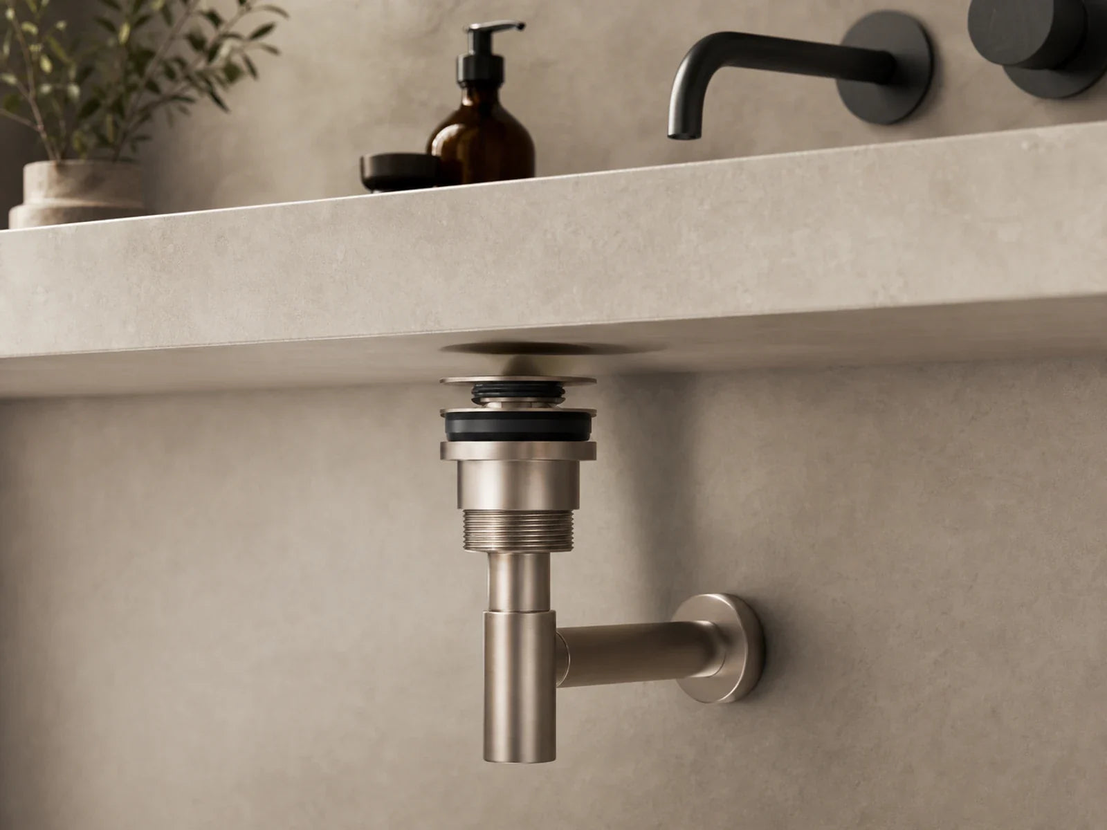Basin Siphon Holder Meir Round Head Universal with a shutter Champagne Pink MP04F-UNI-CH