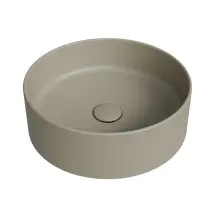 დასადები ხელსაბანი Simas Foriu Sabbia მრგვალი შემრევისა და გამსვლელი ხვრელის გარეშე სიფონის დამჭერით მატი 40სმ FO01&PLCE||SAB