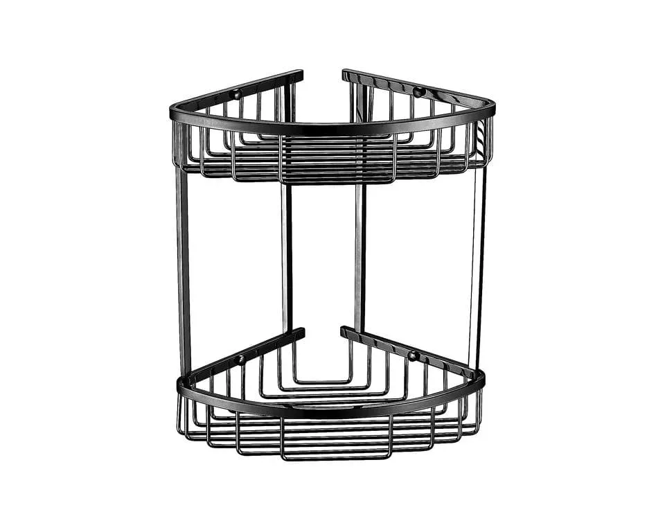 Bathroom Double Shelf Empolo Corner Wall Mount Black Matte 20*20*6*32cm | M613MB