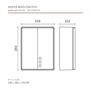 NOFER BIGFLOW EVO ხელის საშრობის ტექნიკური ნახაზი; 218 × 284 × 102 მმ (W × H × D); SKU 01481.PG