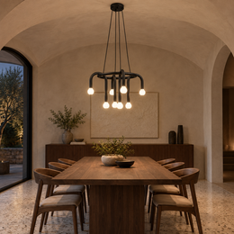 ჭაღი Viokef DELORI 28 ვატი შავი 160*61სმ 4324600 — რეალურ ინტერიერში — რეალისტური მასშტაბი და ზუსტი სანათი