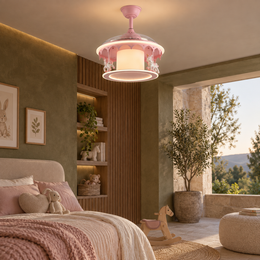 ჭაღი Kids Lighting ვარდისფერი კარუსელი პროპელერით 50*50*50სმ MD20736 — რეალურ ინტერიერში — რეალისტური მასშტაბი და ზუსტი სანათი