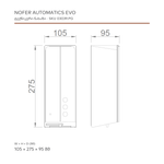 NOFER AUTOMATICS EVO საპნის დისპენსერის ტექნიკური ნახაზი; 105 × 275 × 95 მმ (W × H × D); SKU 03039.PG