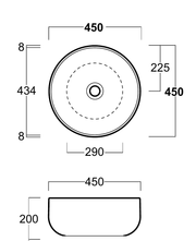 Simas Balloon BA01 technical drawing, 450 × 450 × 200 mm; SKU BA01&PLCEBA||MEN