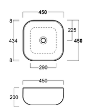 Simas Balloon BA03 technical drawing, 450 × 450 × 200 mm; SKU BA03&PLCEBA||RUB