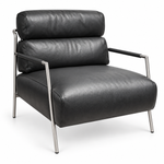 Miago lounge chair, black stainless steel frame, genuine leather