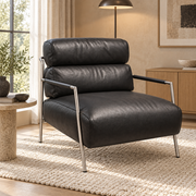 Miago lounge chair, black stainless steel frame, genuine leather