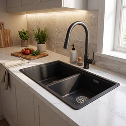 Schock BROOKLYN N-200 composite quartz double kitchen sink, drop-in, NERO, 75*45.6 cm