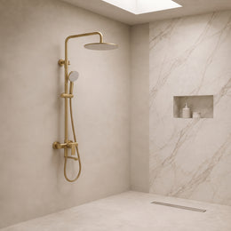 Shower system Empolo with shower head, hand shower and folding mixer brushed gold