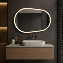 Jade სარკე CESAR ოვალური LED სენსორით 120*80სმ JA23001-120N-Mirror — რეალურ ინტერიერში — SKU JA23001-120N-Mirror