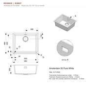 Reginox Amsterdam 50 Pure White technical drawing; 560 × 460 × 200 mm overall, 500 × 400 × 200 mm bowl; SKU R30837