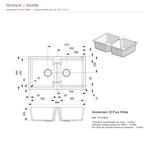 Amsterdam 20 Pure White technical drawing, 860×500×200 mm overall; two 355×440×200 mm bowls; reversible; R10, SKU R30998
