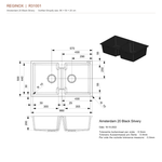 Amsterdam 20 Black Silvery technical drawing, 860×500×200 mm overall; two 355×440×200 mm bowls; reversible; R10, SKU R31001