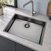 New York 50×40 Gun Metal Silver kitchen sink installed dry in a kitchen, SKU R35146