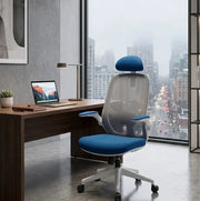 Office chair Gojo Blue Plastic white frame High seat with mesh Headrest 57.5*64.5*113cm 640A