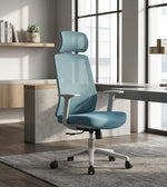 Office chair Lvban Blue White plastic frame High backrest with mesh With headrest WY-03H