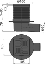 Трап Alcadrain сухой, черный, 10*10 см APV31BLACK