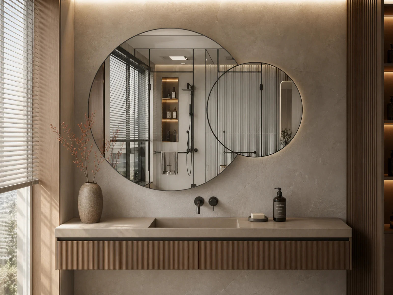Mirror Empolo with lights round crossed with two black frame 110*145cm MEL-40FL