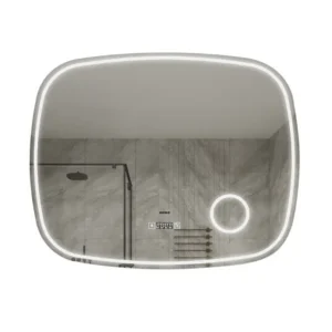 სარკე Empolo განათების დონის კონტროლით დეფოგერით ოვალური კუთხეებით 3Xგადიდებით 65*80სმ MEL-23LM