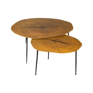 Reception table Miago with iron top, metal black legs, brown, diameter 75&46cm, height 75cm, OT-18(big)-OT-18-1(small)
