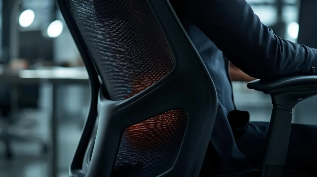 Close-up of LTForm ergonomic office chair demonstrating spinal support.