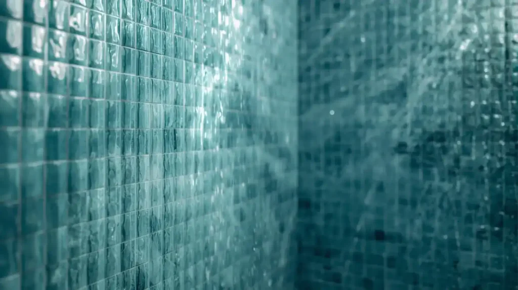 glossy aqua blue wavy tiles spa design 1