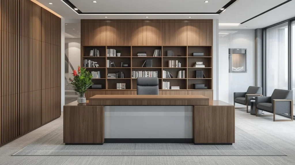 Premium executive office chair in a luxury cabin setting.