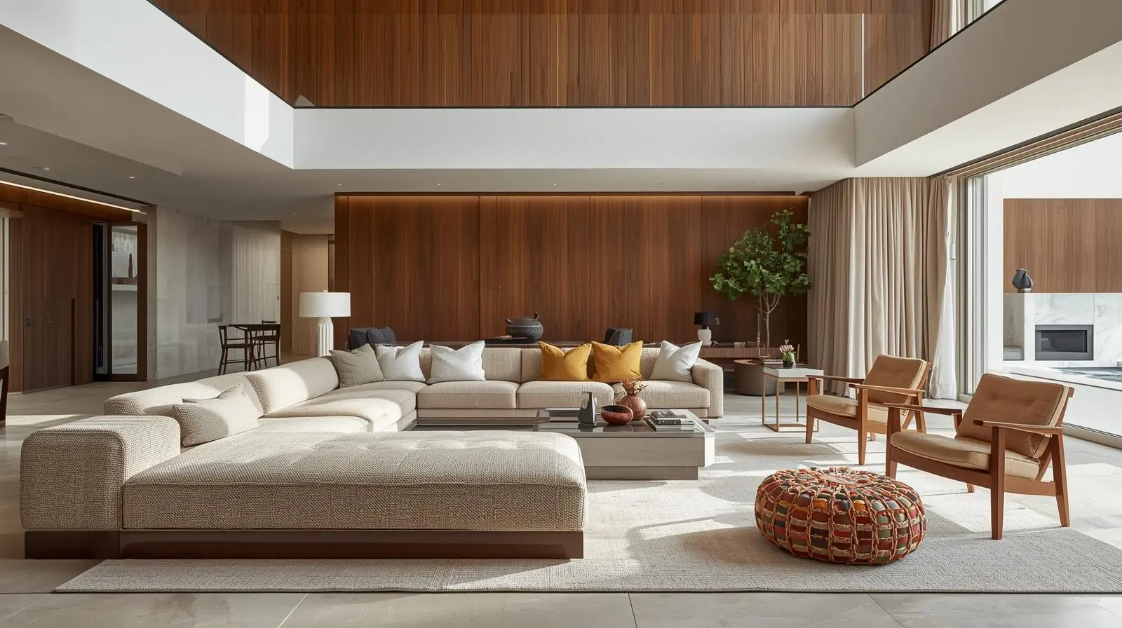 Modern living room featuring premium soft furniture, modular sofas, and designer armchairs.