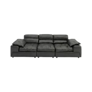 Living room sofa Gerbris Black Grade B Partially genuine leather Three seater 276*112*78cm G9781