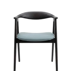 Kitchen chair with green leather surface and black ash wood frame  SF002