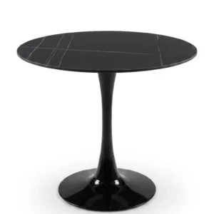 Kitchen table Miago black matte stone round top with black metal legs 80*75cm FT001-B