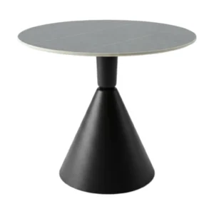 Kitchen table Miago gray matte stone round top with black metal legs conical 80*75cm WL-330