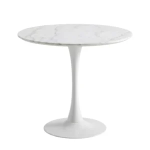 Kitchen table Miago white matte stone round surface with white metal legs 80*75cm FT001-W