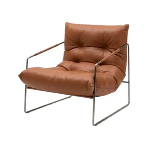 Reception chair Miago brown stainless steel frame genuine leather HD-2261A